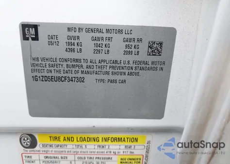 2012 Chevrolet Malibu 2Lt from USA, damaged, VIN 1G1ZD5EU8CF347302